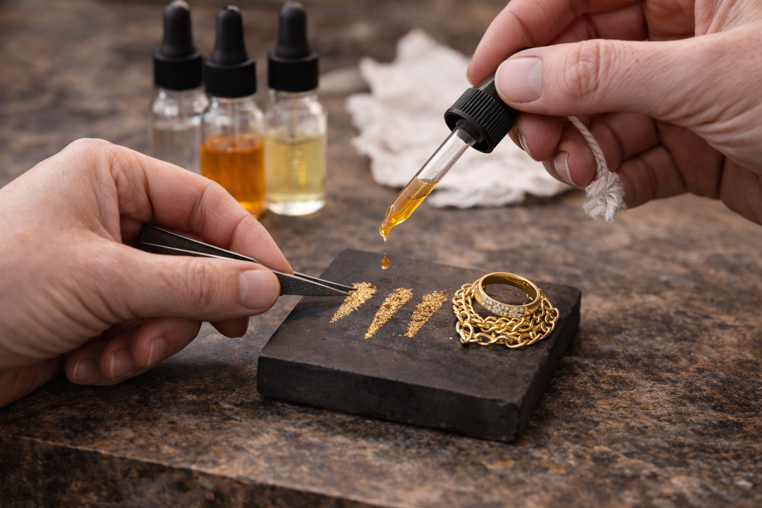 Kontroll av guldhalt och vägning